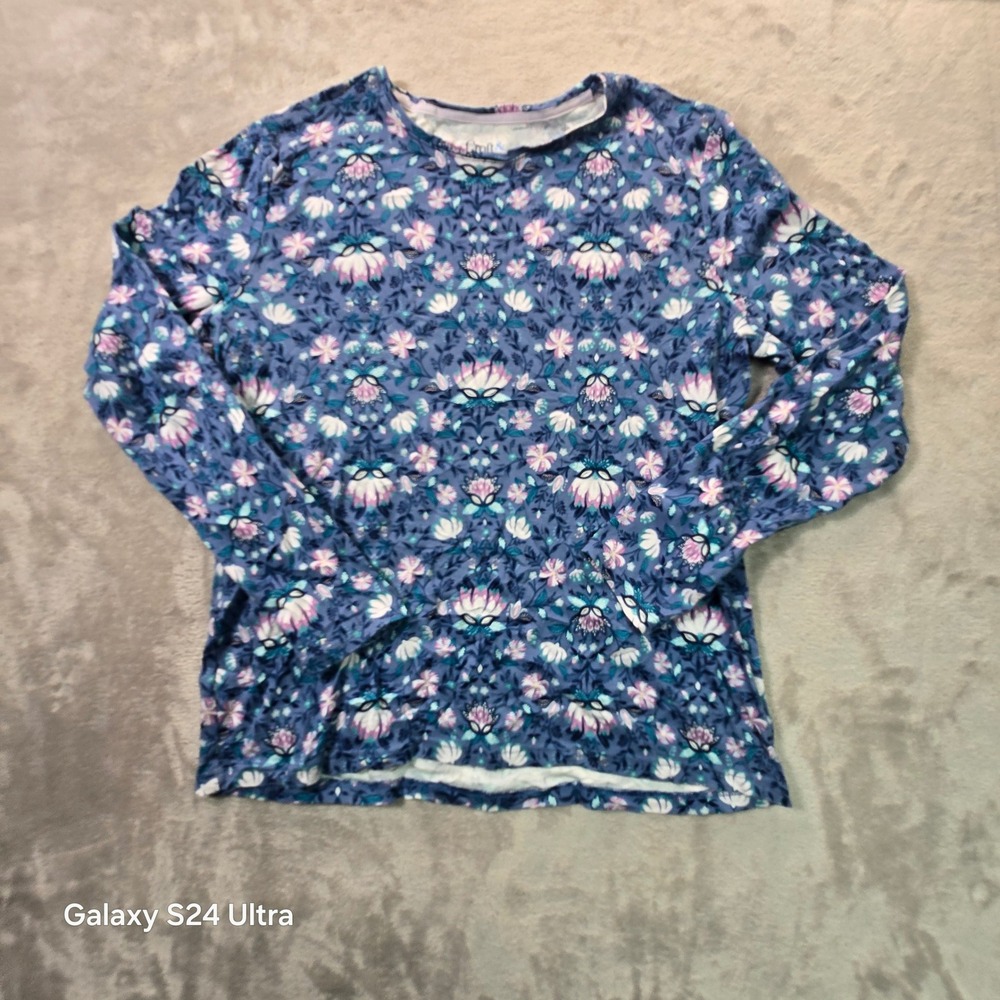 Croft & Barrow The Classic Tee Blue Floral Cotton Long Sleeve Shirt Womens M